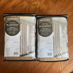 Design Solutions Total Blackout Curtain Panels Geo Print Brown Beige 84" New